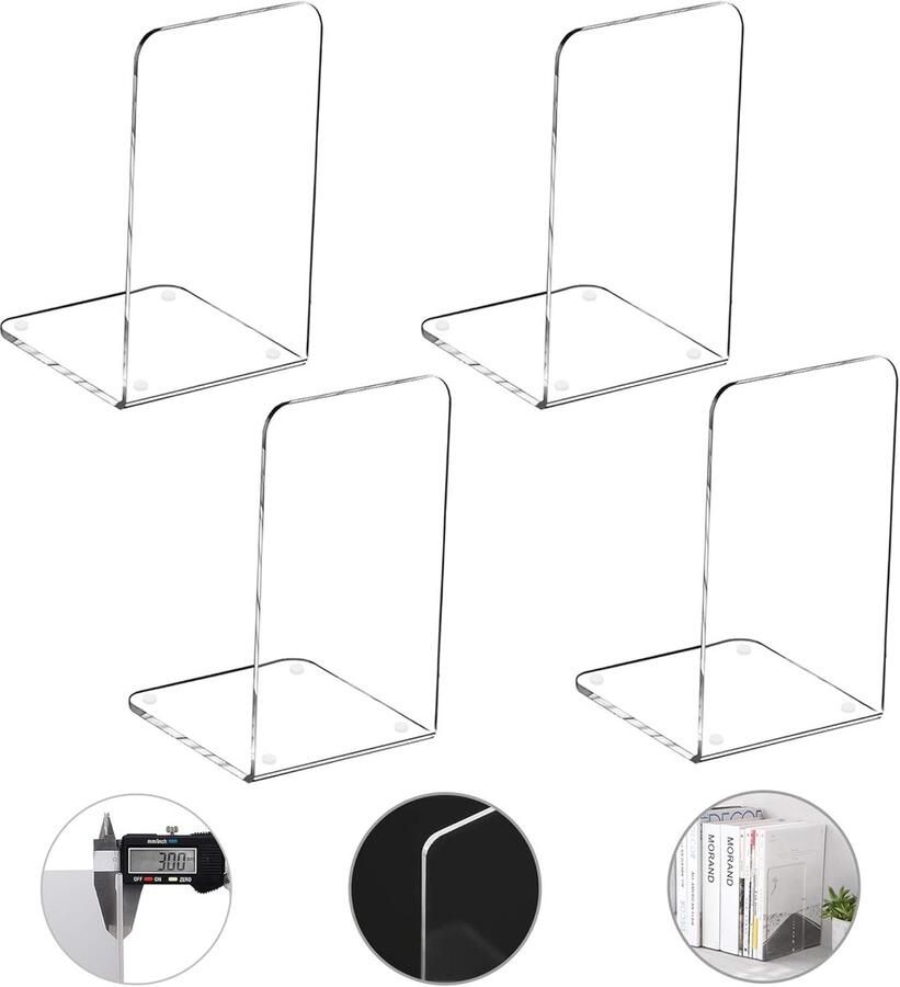 Transparante Acryl Boeksteunen met Rutschfeste Ondergrond voor Boekenplank Bureau School en Bibliotheek