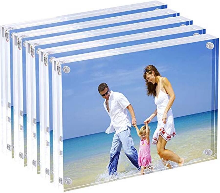 Transparante Acryl Fotolijsten Set van 5 Magnetische 13x18 cm Fotolijsten voor Bureau en Tafel