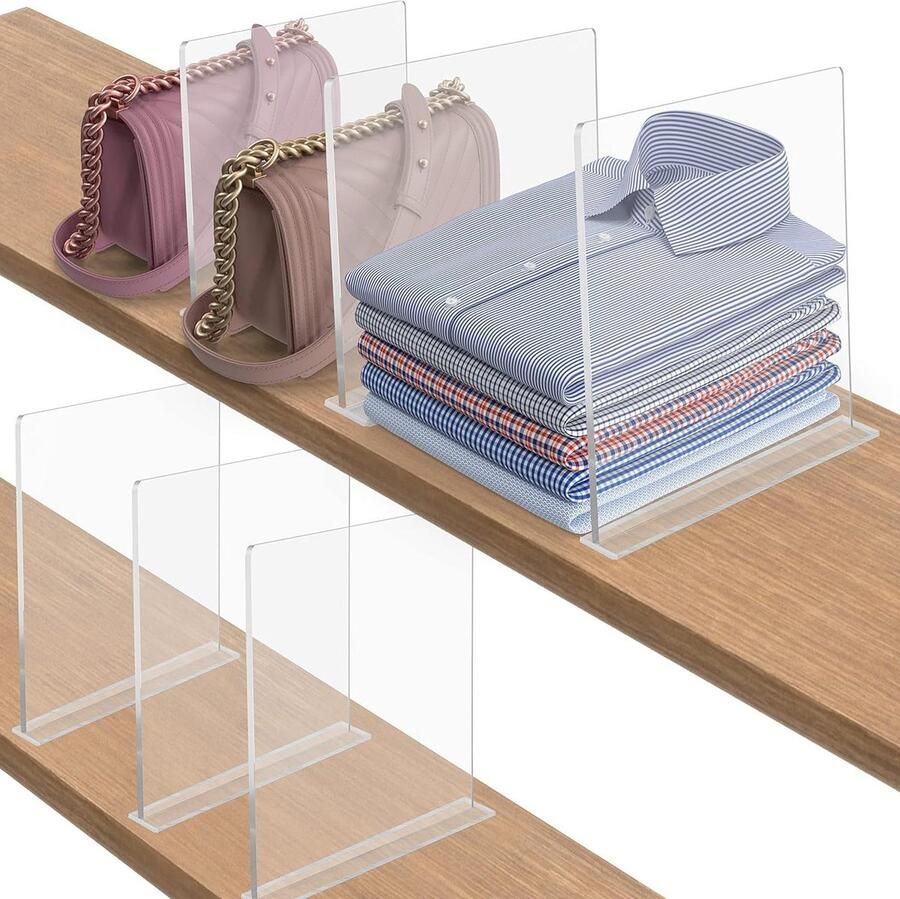Verticale Doorzichtige Acryl Planken Verdelers voor Slaapkamer Keuken Winkel 6 Pak.CASCADE Organisers voor Kleding Geld Handdoeken Sokken