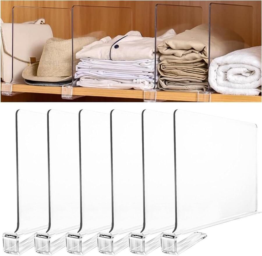 Transparante Acryl Plankverdeler 205 x 28 cm Set van 6 Voor Kledingkasten Boekenkasten Keukenkasten