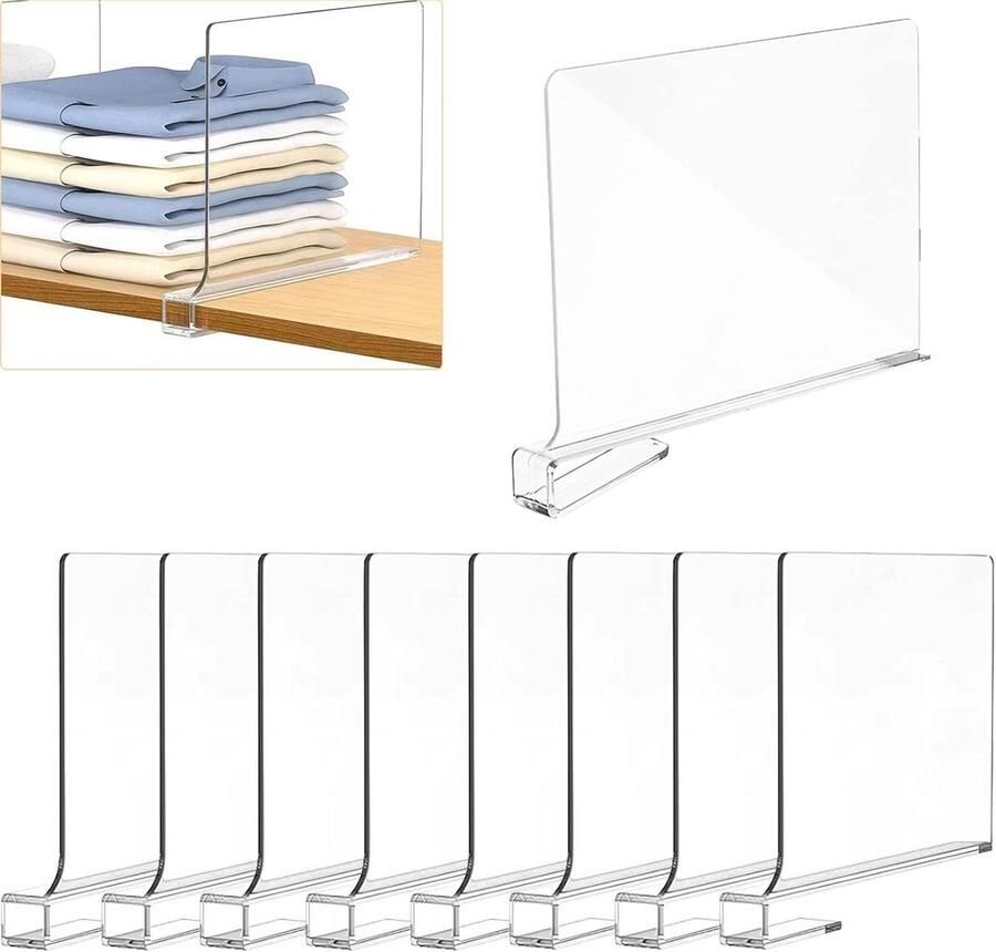 Transparante acryl plankverdeler 8 stuks Multifunctioneel 30 x 20 cm Kledingkast Scheider Slaapkamer Keuken Kastorganisatie
