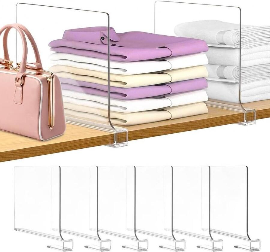Transparante Acryl Plankverdelers 6 Stuks Multifunctionele Plank Divider Verstelbare Kleding Organizer Houten Slaapkamer Keukenkasten