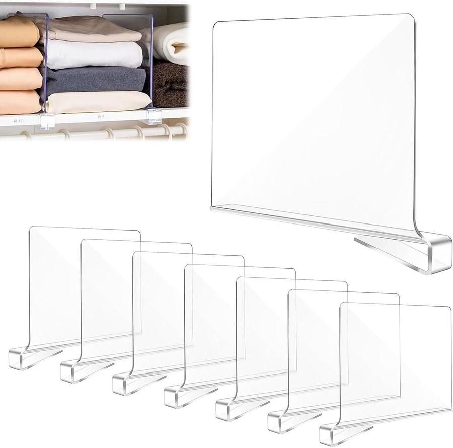 8pcs Clear Acrylic Shelf Dividers Multi-Purpose Wardrobe Separator 30x20cm for Bedroom Kitchen Cabinets and Organization