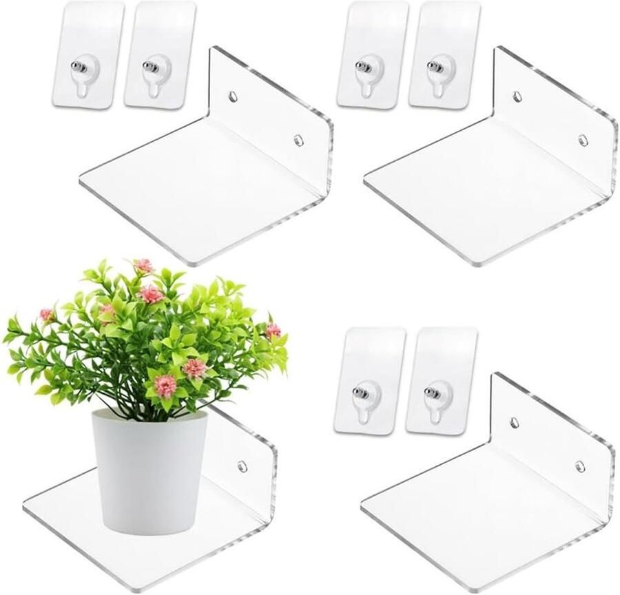 Transparante Acryl Wandplanken Set van 2 stuks Zelfklevend Geschikt voor Badkamer en Woonkamer Boren Niet Nodig