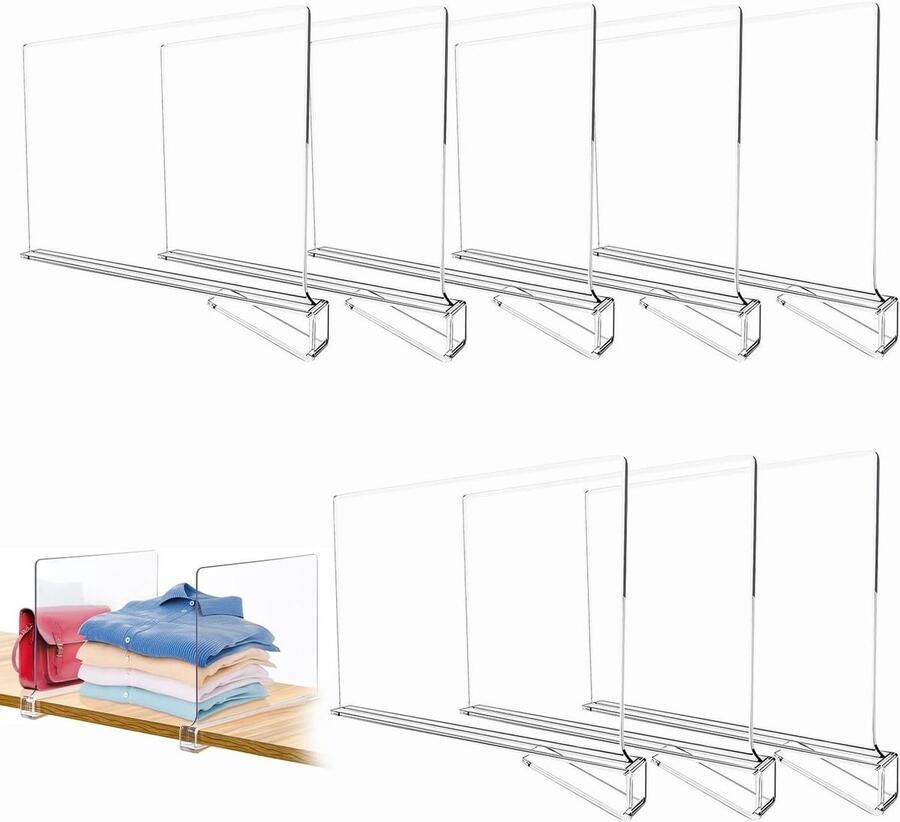 Transparante plankverdelers voor kledingkast Set van 8 stuks ruimtebesparende organizer