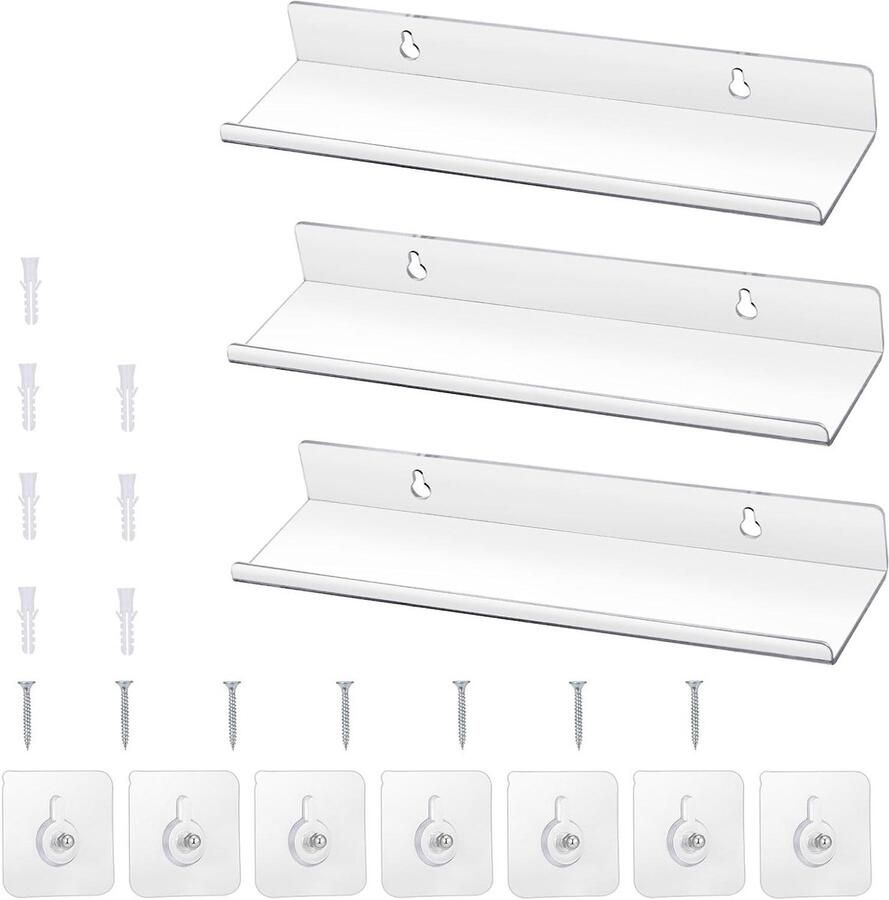 Set van 3 acryl wandplanken acryl plankenwand 30 x 7 9 x 3 6 cm acryl plank transparante wand zonder boren voor fotolijsten planten camera's keukenplanken kruidenrekjes boekenplanken industriële decoratie