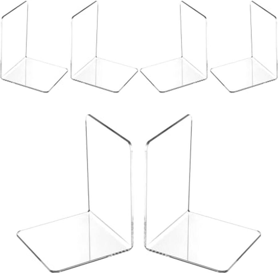 Transparante Boeksteunen 6 Delige Set van Acrylaat voor Kantoor School Bibliotheek en Slaapkamer