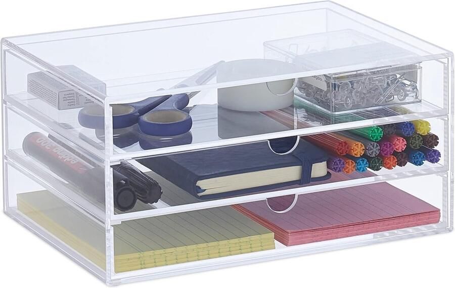Transparante bureau organizer met 3 lades Make-up en accessoires opbergen