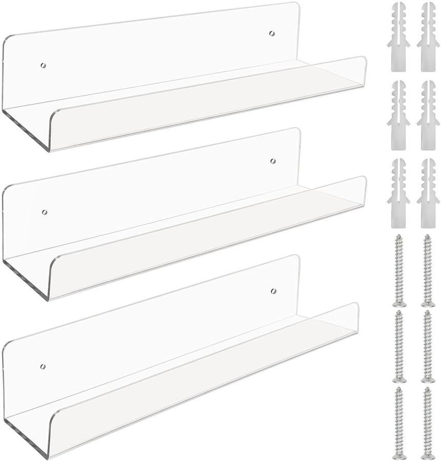 Transparante muurgemonteerde planken set van 3 duurzaam acryl