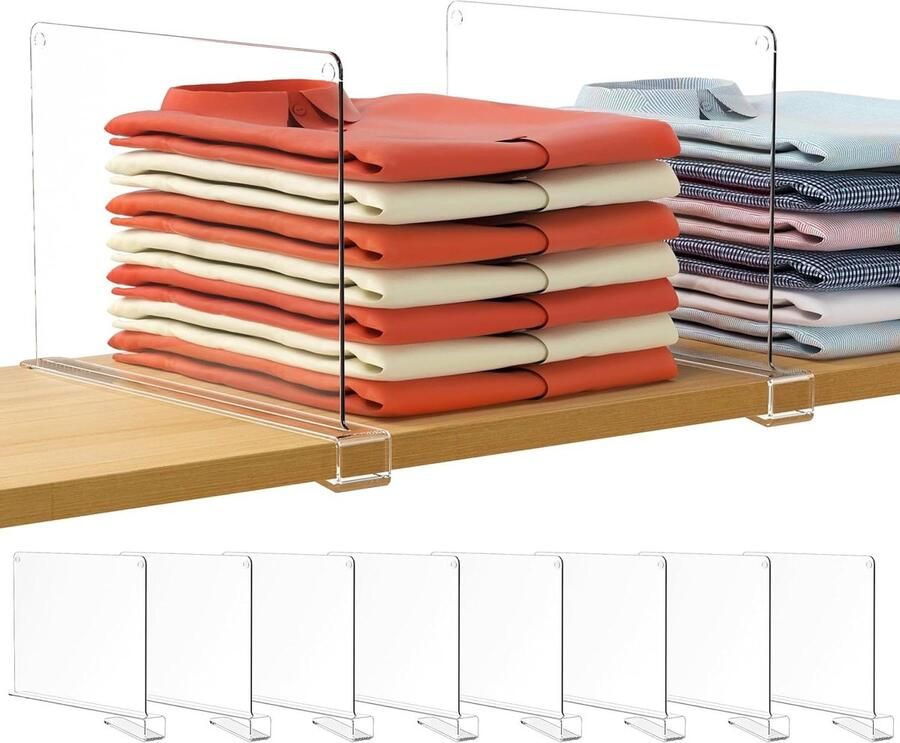 Transparante Plankverdelers voor Kledingkast Set van 8 stuks 30 x 20 cm Acryl Multifunctionele Kastverdeler voor Slaapkameropslag