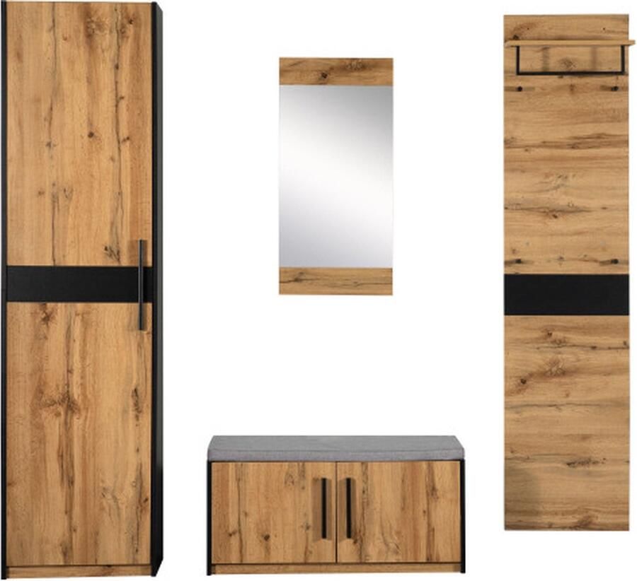 Zonder merk Gotagee Kledingkast Set Wandkast met spiegel en bankje Kledingkastmeubel Bruin