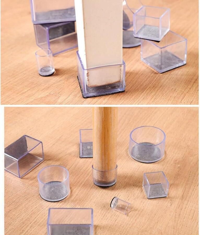 Transparante siliconen stoelpootdoppen met vilten viltglijders set van 8 stuks