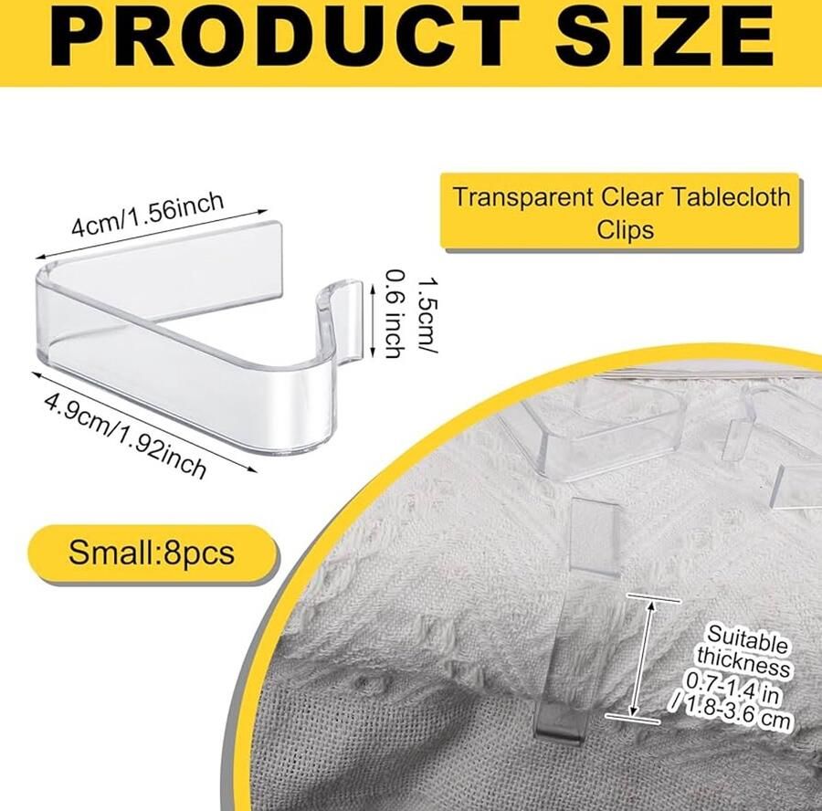 Transparante Tafelkleedclips Set van 8 Kunststof