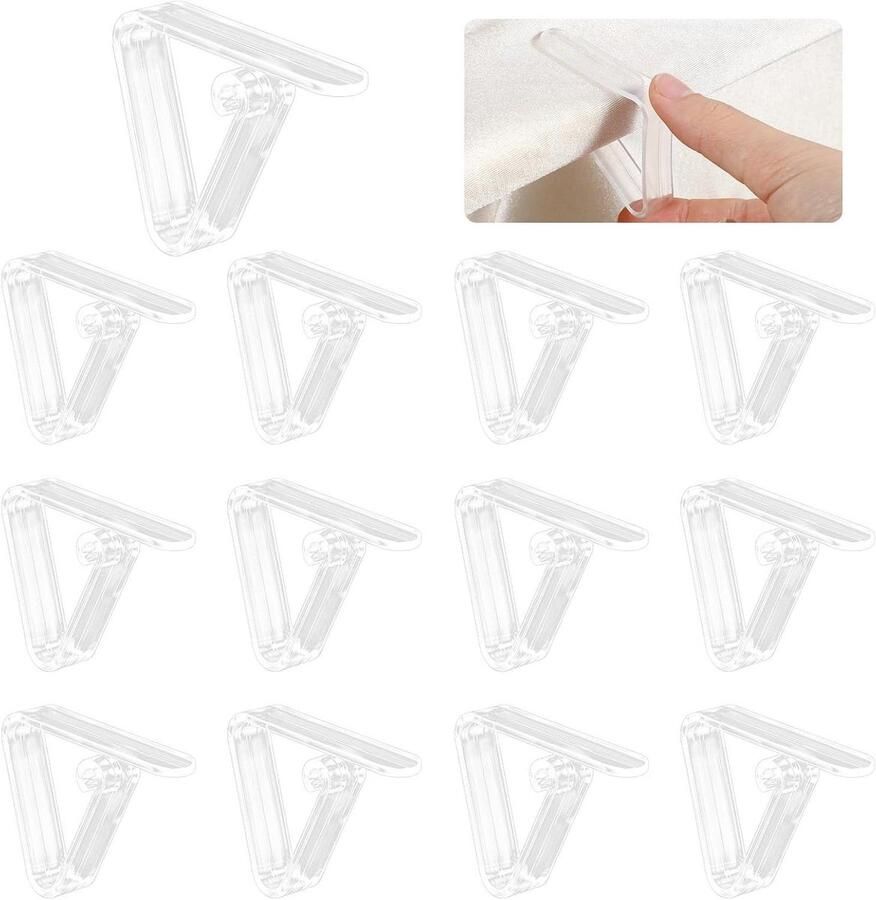 Allecto Plus 12 stuks transparante tafelkleedklemmen voor dikke tafels Binnen en buiten Tuinbuffetten feest camping restaurant picknick