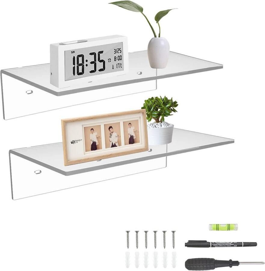 Transparante Wandplanken 30 cm Zwevende Planken voor Badkamer Woonkamer en Meer Set van 2