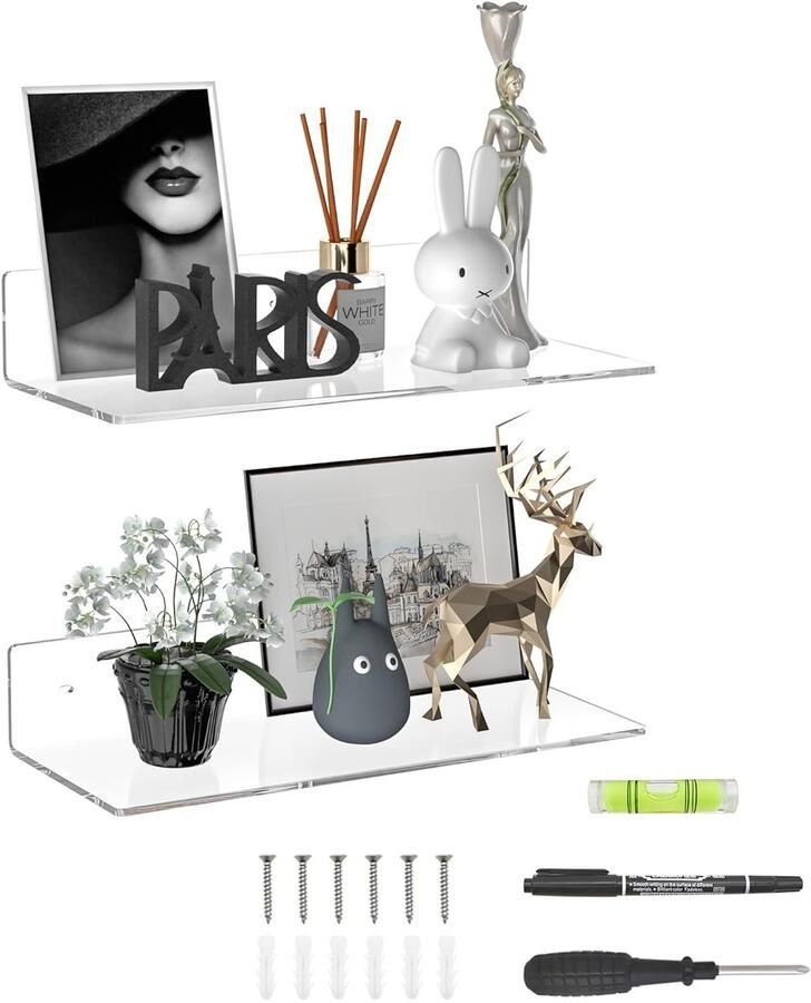 Transparante wandplanken multifunctioneel set van 2 acryl 38x15x7 cm