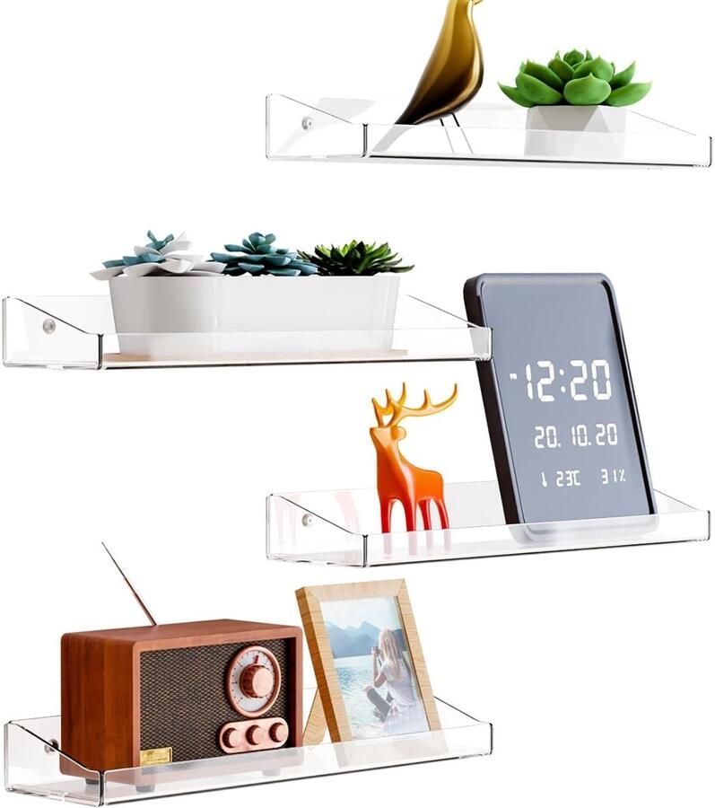 Transparante wandplanken ruimtebesparend set van 4 acryl