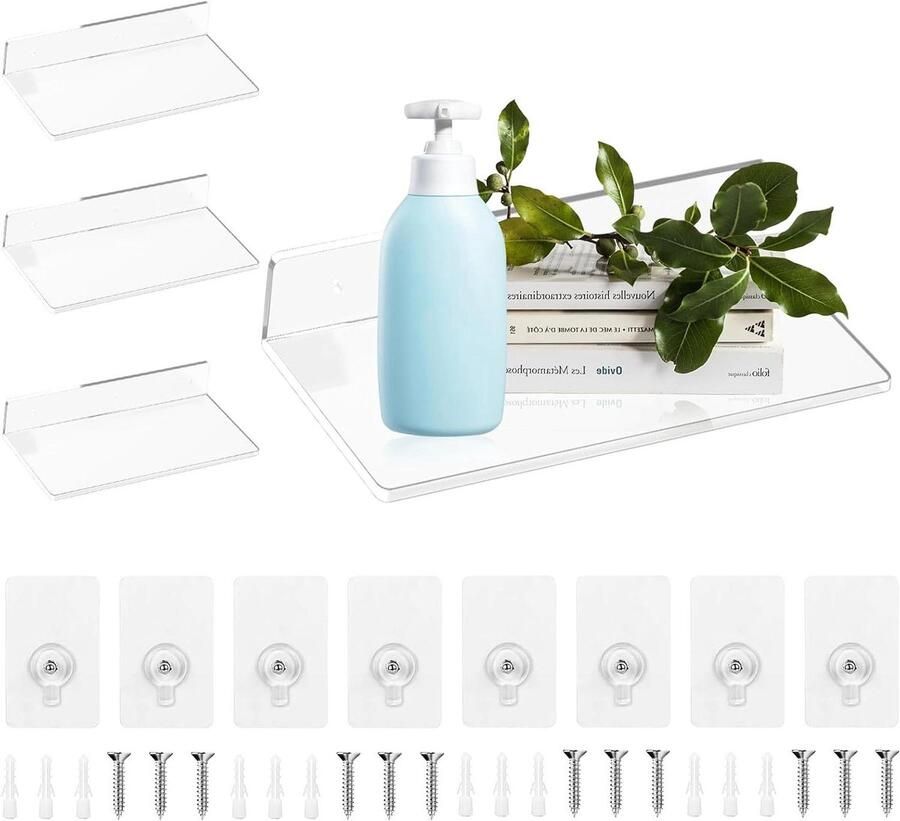 Transparante wandplanken zonder boren 4 stuks acryl 30 cm