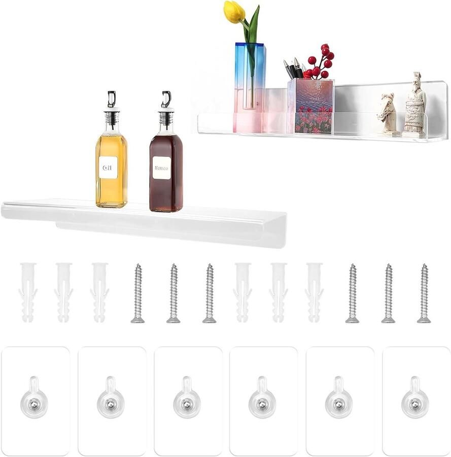 Transparante Zwevende Planken Wandrek Acryl 2 Stuks 30x10 cm