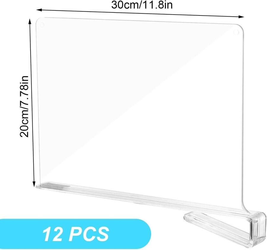 Transparent Acrylic Shelf Dividers Set of 12 for Clothes Storage Organization Without Drilling Perfect for Bedroom Kitchen Wardrobe