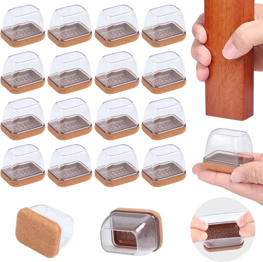 Transparent Silicone Chair Leg Caps 16 Pieces Floor Protectors Square Chair Leg Caps Felt Pads Furniture Leg Cover Prevents Scratches Noise Reduction