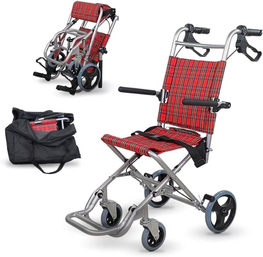 Transport Wheelchair Neptuno Folding Wheelchair Aluminium Foldable with Brake on Handles Foldable Footrests and Armrests Lightweight and Ergonomic Design Seat Belt European Brand