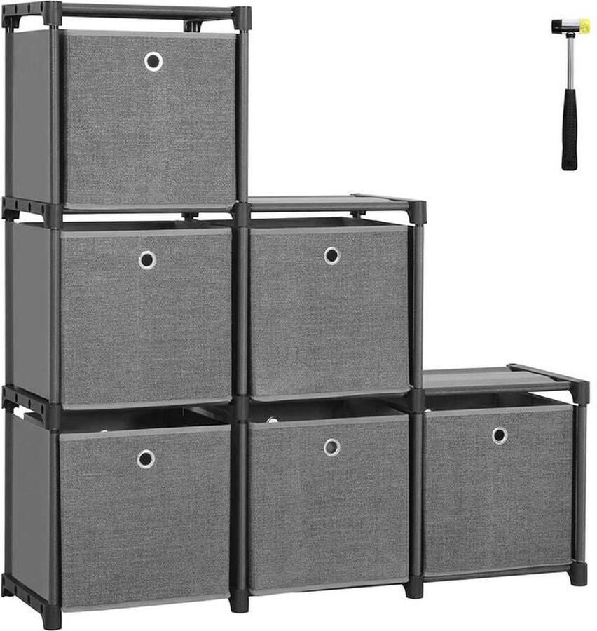 Rootz Living Rootz Trapplank Insteekplank 6 Kubussen Uitbreidbaar Slaapkamer tegenover Kinderkamer Opbergplank Vliesstof Waterafstotend Stof ontmoet metaal Grijs 105 x 105 x 30 cm