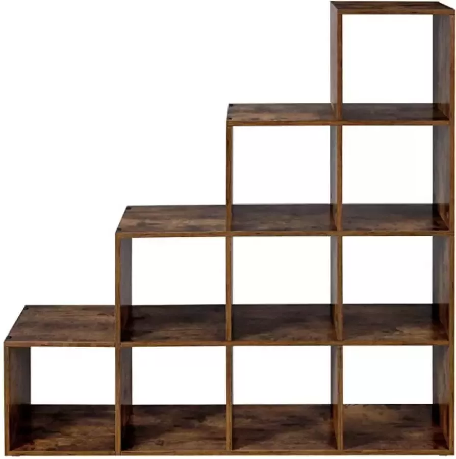 Traprek boekenkast met 10 kubussen ladderrek kubusrek vrijstaand rek ruimteverdeler voor kantoor woonkamer slaapkamer vintage donkerbruin