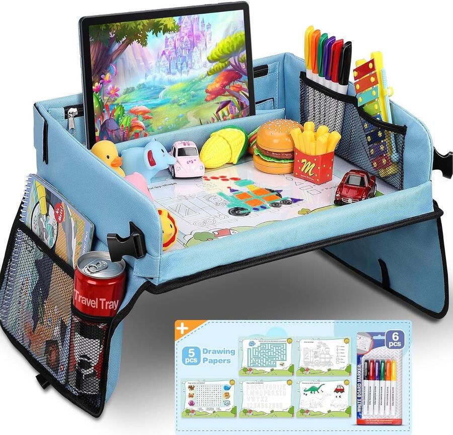 Travel Tray Indoor & Outdoor Learning Educatief speelgoed Play Tray Lap Desk met Dry Erase 6 pennen en 5 tekenpapier Multifunctionele activiteit Creative Games Toy Tray