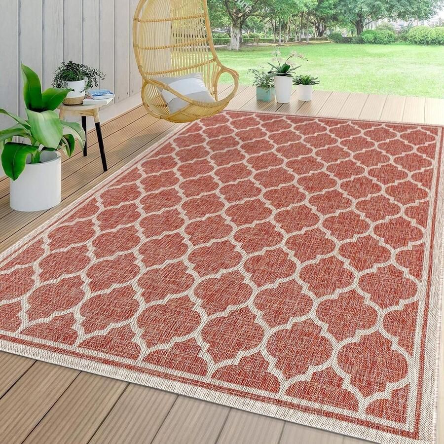 Trebol Marokkaans Trellis Geweven Tapijt Boheems Modern Gemakkelijk Schoonmaken Slaapkamer Keuken Achtertuin Patio 5 X 8 Rood Beige