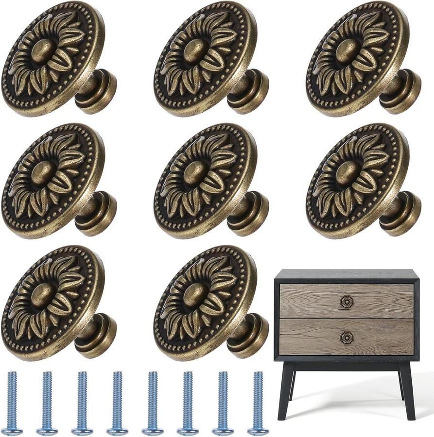 Trekgreep Metalen Bloemvorm Kast Lade Deurknop Bronzen Tint Vintage Antiek Bronzen Dressoir Lade Handgrepen 8 Stuks