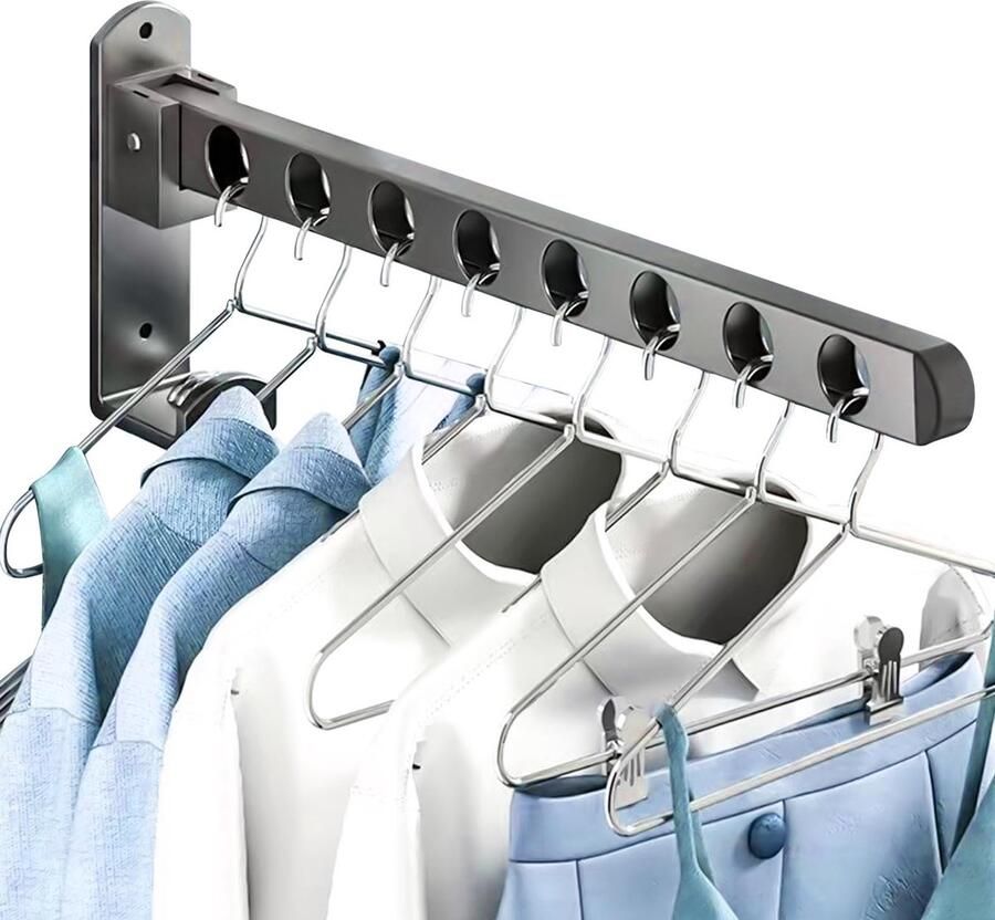 Trendecor Kapstok Opvouwbaar Opvouwbare Haak Metaal Grijs Mat Wand Kledingrek Droogrek Wandhaak Opvouwbaar voor Balkon Wasruimte Badkamer