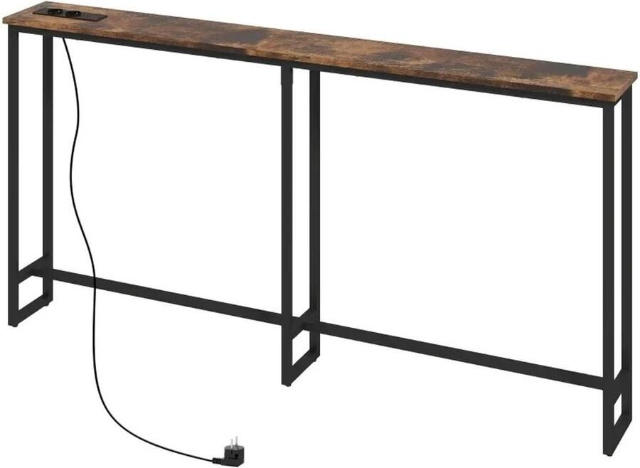 TrendWave Industriële Haltafel met Geïntegreerd Laadstation – Smalle Stalen Bijzettafel 160×20×80 cm – Wandtafel Hal & Woonkamer