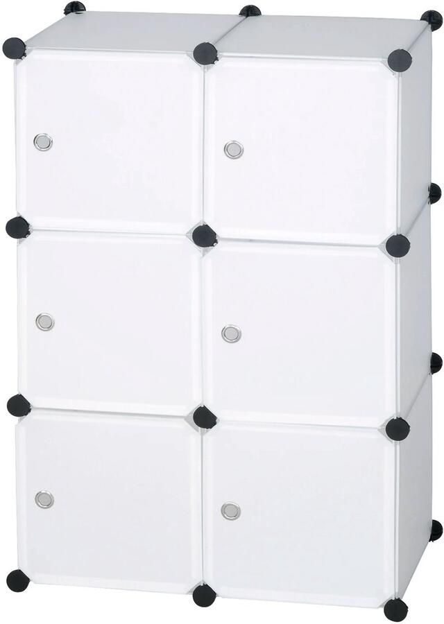 TrendWave Kledingkast – Kunststof Opbergkast – 6 Compartimenten Deuren – Modulaire Opbergdoos – Boekenkast voor Slaap- & Woonkamer