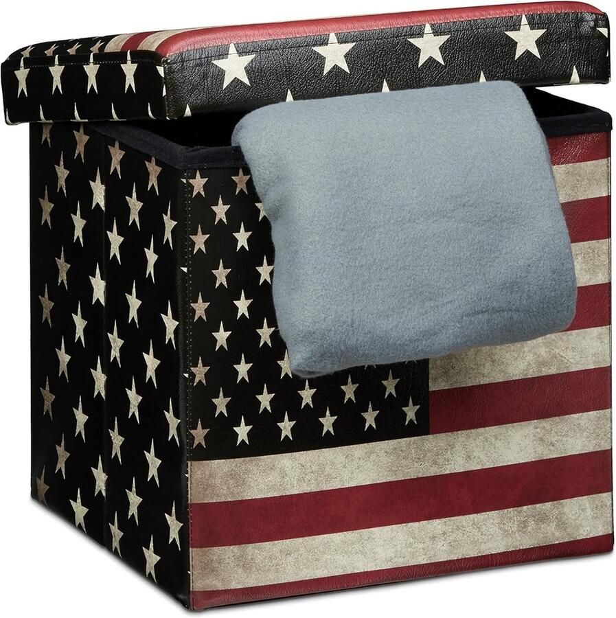 Trendy Opvouwbare Poef met Opbergruimte Hocker voor Dekens Speelgoed en als Voetenbankje Kunstleer en 38 cm Hoog