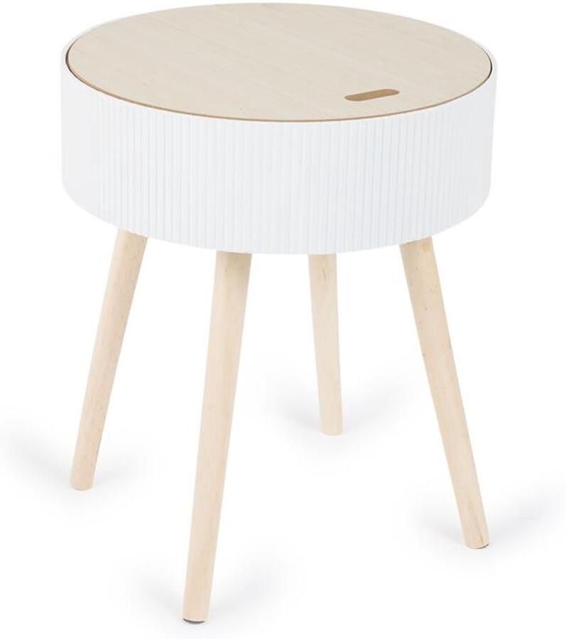 Trendy Ronde Nachtkastje met Opbergruimte Houten Blad & Poten Perfect voor Slaapkamer of Woonkamer Stijlvol & Multifunctioneel Ø 38 x 47 5 cm