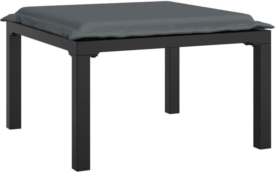 Trendy Voetenbankje met Kussen Poly Rattan Zwart en Grijs Perfect voor Tuin en Binnen