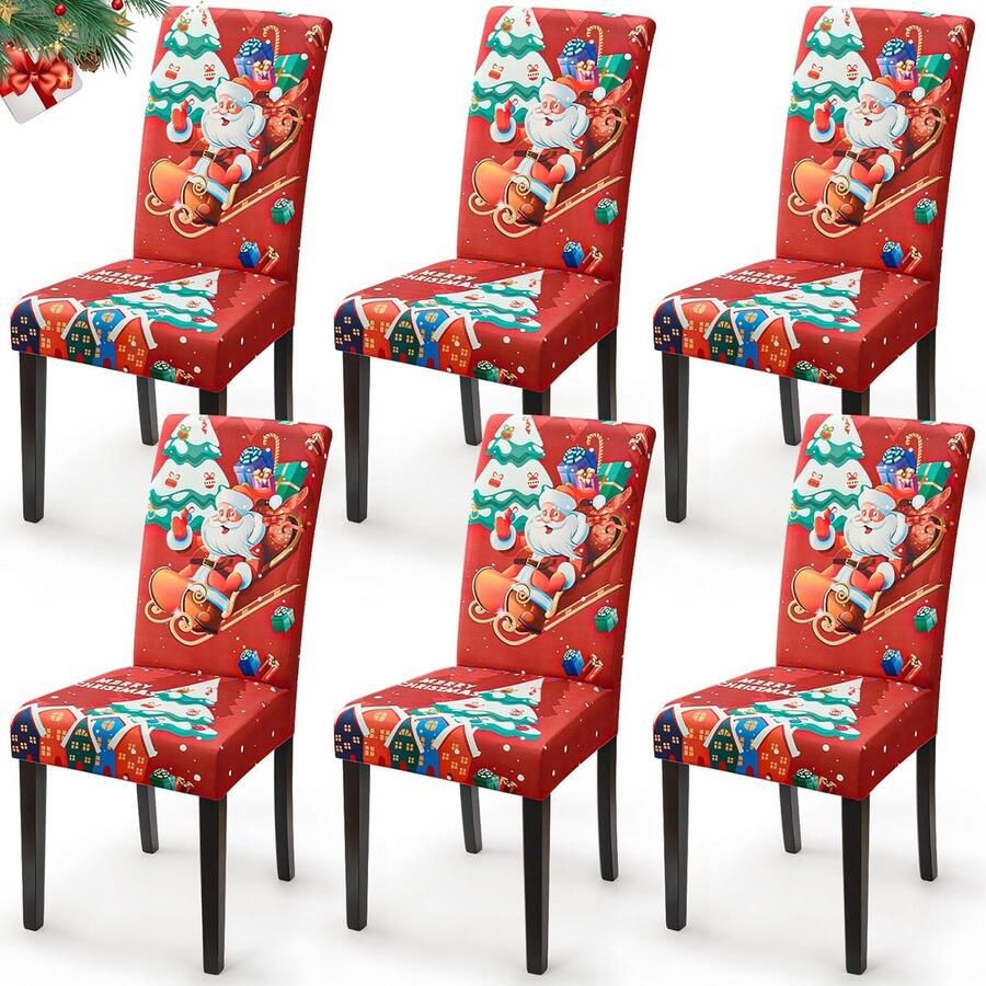 Tretch Stoelhoes 6 Stuks Elastische Kerstmis Stoelhoezen voor Eetkamerstoel Universele Kerst Eetkamerstoelhoezen Stoelbekleding voor Eetkamer Banket Hotel Decoratie (6 Stuks Kerstman)