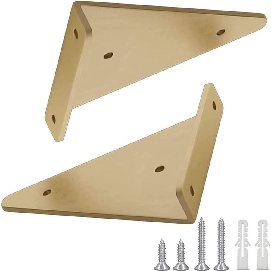 Triangular Wandhouders Plankdragers voor Wandplanken 2 Stuks Goud Met Montageaccessoires