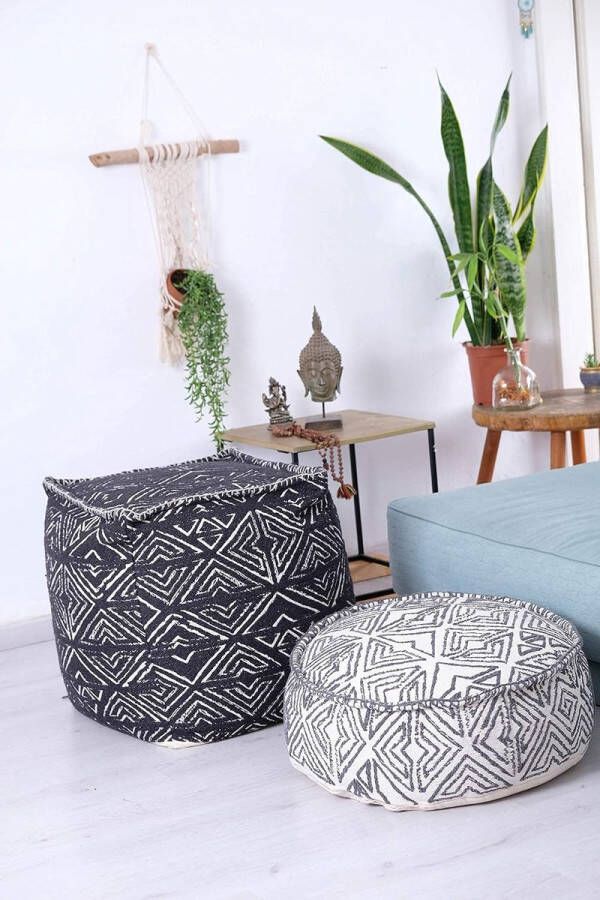 Tribal Kruk Ottomaanse Hoes -60x20 cm Luxe Ambachtelijke Kamer Decor Kruk voor Meditatie Yoga en Boho Chic Zithoek Vloerkussenhoes
