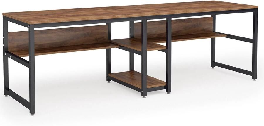 Corenia Bureau Game Bureau Bureautafel Dubbele Computertafel 78.7 met Boekenplank Werkstation voor Twee Personen – Ruime Kantoor- & Studiotafel Chocolade