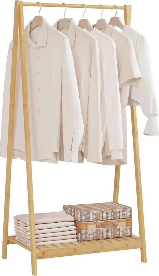 Bamboe Kledingrail met Schoenenrek Natuurlijke Kapstok voor Slaapkamer en Entree