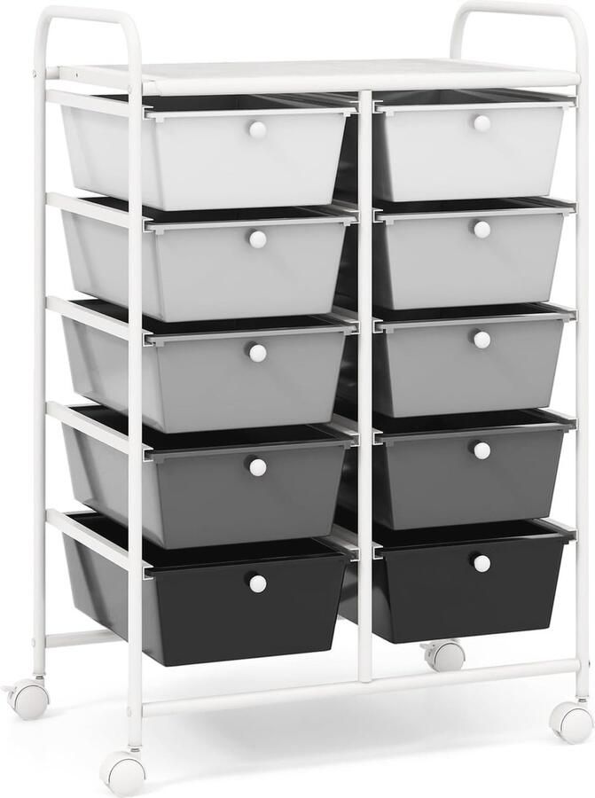 Trolley met 10 Laden Stapelbare Organizer met Vergrendelingswielen voor Kantoor en Woonkamer
