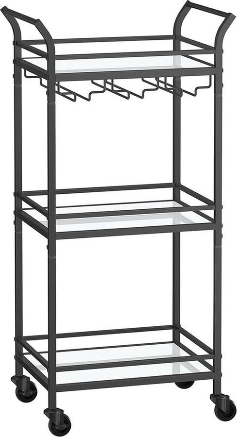 Rootz Living Rootz Trolley van zwart staal met spiegelglas Kar Rollende wagen Heavy Duty Veelzijdig Eenvoudige montage 30 cm x 46 8 cm x 92 cm