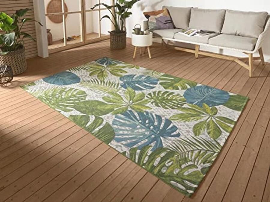 Tropical Leaves Vloerkleed voor Binnen en Buiten Weerbestendig en UV-bestendig Buitentapijt Ideaal voor Balkon Terras en Tuin 120 x