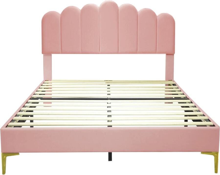 Trovado 2 Persoons Bed frame Roze velvet Bed 140x200cm incl. Lattenbodem Fluweel Hoofdbord Gestoffeerd Kinderen of Volwassenen