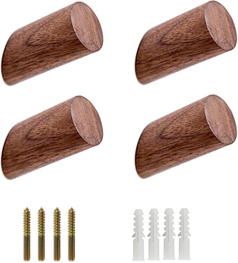 Trsnzul Wandhaken Hout 4 Stuks Houten Kapstokken Garderobekasthaken Natuurlijke Massief Walnoot Houten Haken Sleutelhaken Houten Kapstokken Vintage Wanddecoratie voor Woonkamer Slaapkamer