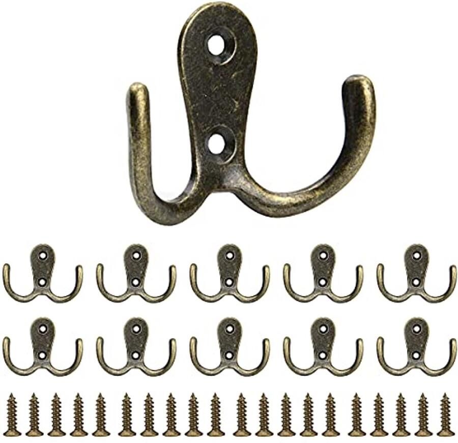Tslinc Set van 10 vintage kapstokken massieve antieke dubbele haken retro haken metalen wandhoedenhaken kapstokken voor kapstokken keuken kast badkamer (vintage brons)