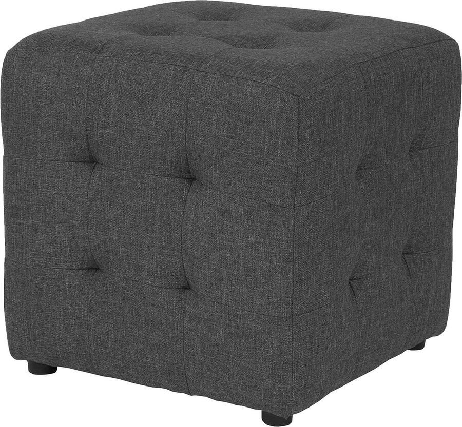 Tufted Upholstered Ottoman Pouf in Beige Fabric-P 16D x 16W x 15.75H Modern Design Dark Grey Fabric