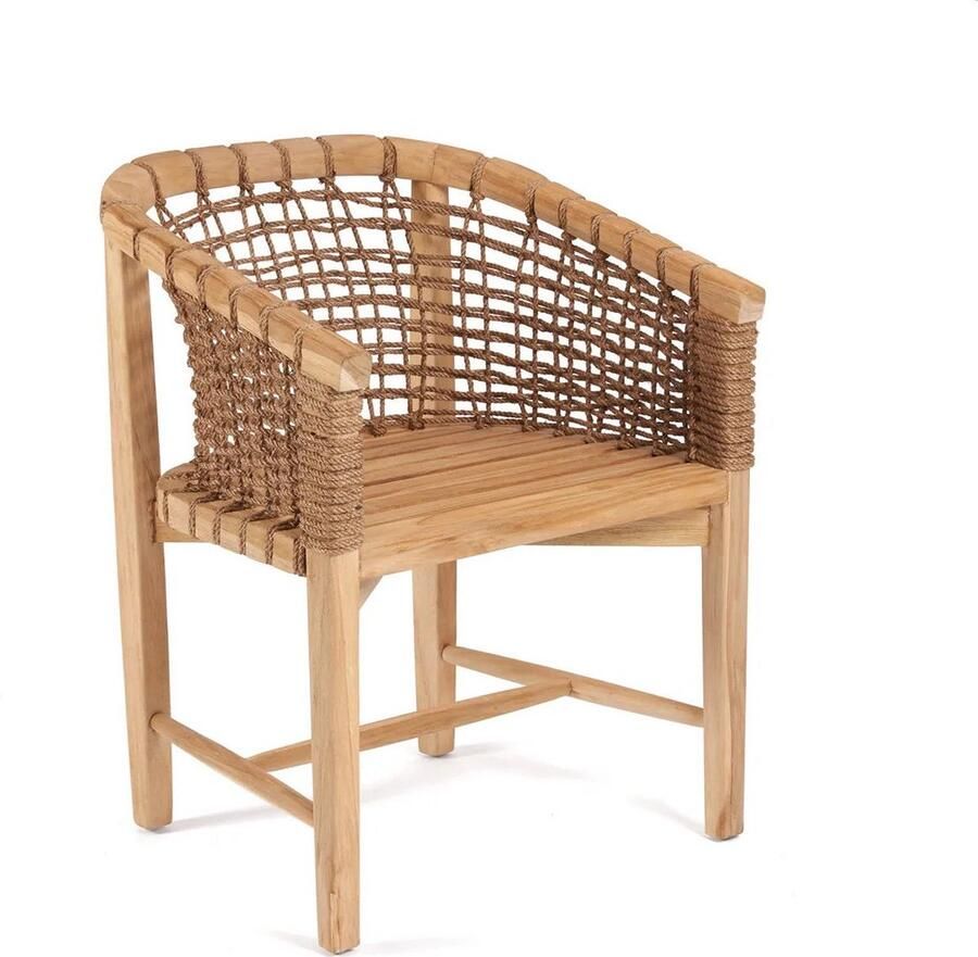 Rootz Living Rootz Tugu Eetkamerstoel Buitenzitplaats Teakhouten stoel Gerecycleerd teakhout Natuurlijk touwdetail 56 cm x 59 cm x 80 cm